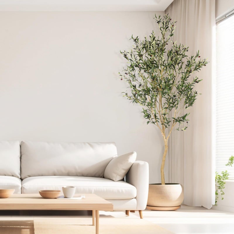 Realead 8ft Tall Faux Olive Tree - Realistic Large Olive Trees Artificial Indoor - Fake Olive Tree with Natural Trunk and Lifelike Leaves for Morden Home Office Decor - Image 2