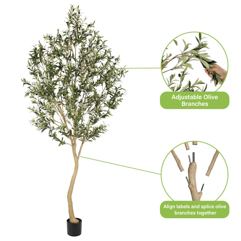 Realead 8ft Tall Faux Olive Tree - Realistic Large Olive Trees Artificial Indoor - Fake Olive Tree with Natural Trunk and Lifelike Leaves for Morden Home Office Decor - Image 5