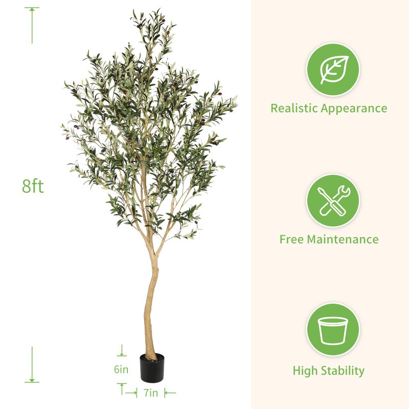 Realead 8ft Tall Faux Olive Tree - Realistic Large Olive Trees Artificial Indoor - Fake Olive Tree with Natural Trunk and Lifelike Leaves for Morden Home Office Decor - Image 4