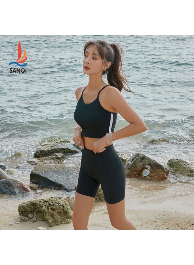 Sanqi Women's Two-piece Swimsuit, Conservative Boyshorts, New Style Surfing Racing Professional Quick-dry Swimwear 24085 Black L - Image 5