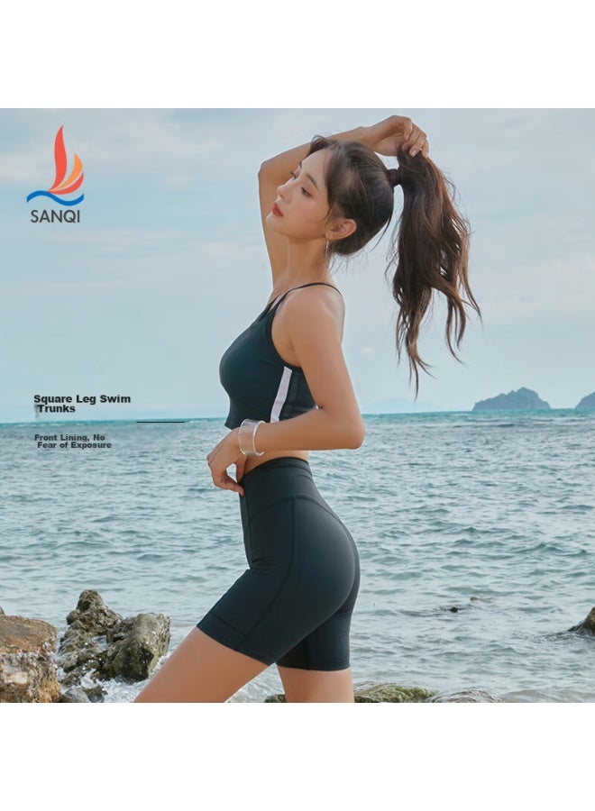 Sanqi Women's Two-piece Swimsuit, Conservative Boyshorts, New Style Surfing Racing Professional Quick-dry Swimwear 24085 Black L - Image 2