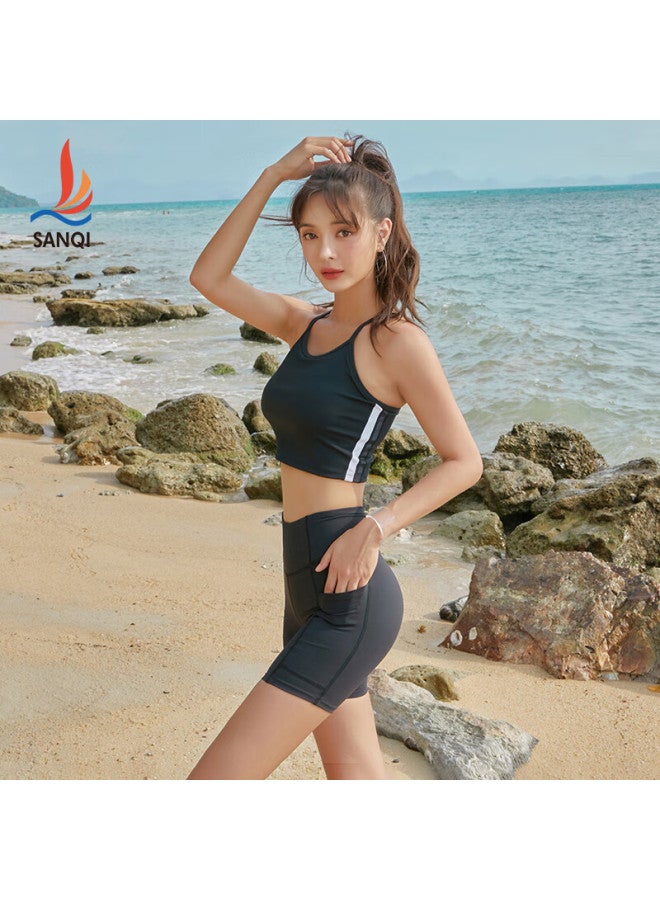 Sanqi Women's Two-piece Swimsuit, Conservative Boyshorts, New Style Surfing Racing Professional Quick-dry Swimwear 24085 Black L - Image 3