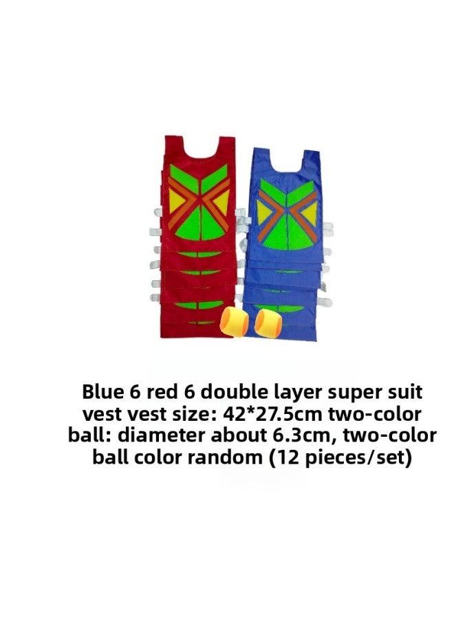 Children's Double-layer Sticky Jersey Super Battle Jacket Vest Kindergarten Parent-child Interactive Play Throwing Sticky Target Avoidance Game-Color:Red 6 Blue 6 Super Shirt Vest With 24 Balls - Image 1