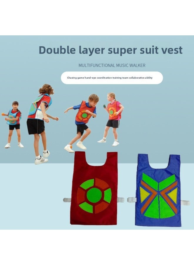 Children's Double-layer Sticky Jersey Super Battle Jacket Vest Kindergarten Parent-child Interactive Play Throwing Sticky Target Avoidance Game-Color:Red 6 Blue 6 Super Shirt Vest With 24 Balls - Image 2