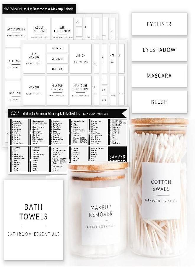 Savvy & Sorted SAVVY & SORTED Bathroom Labels for Organizing - 158 White Bathroom Labels for Containers - Labels for Bathroom Containers & Makeup Organizer - Soap Labels Shampoo Labels Bathroom Storage Containers  - Image 4