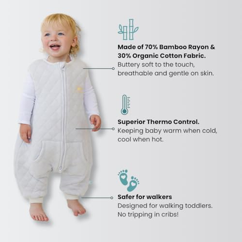 Tealbee Dreamsuit Toddler Sleep Sack with Feet – Walker Sleep Bag with Legs, Rayon made from Bamboo, All Season 1.2 TOG, 2-Way Zipper, 12m-2T - Sunshine - Image 2