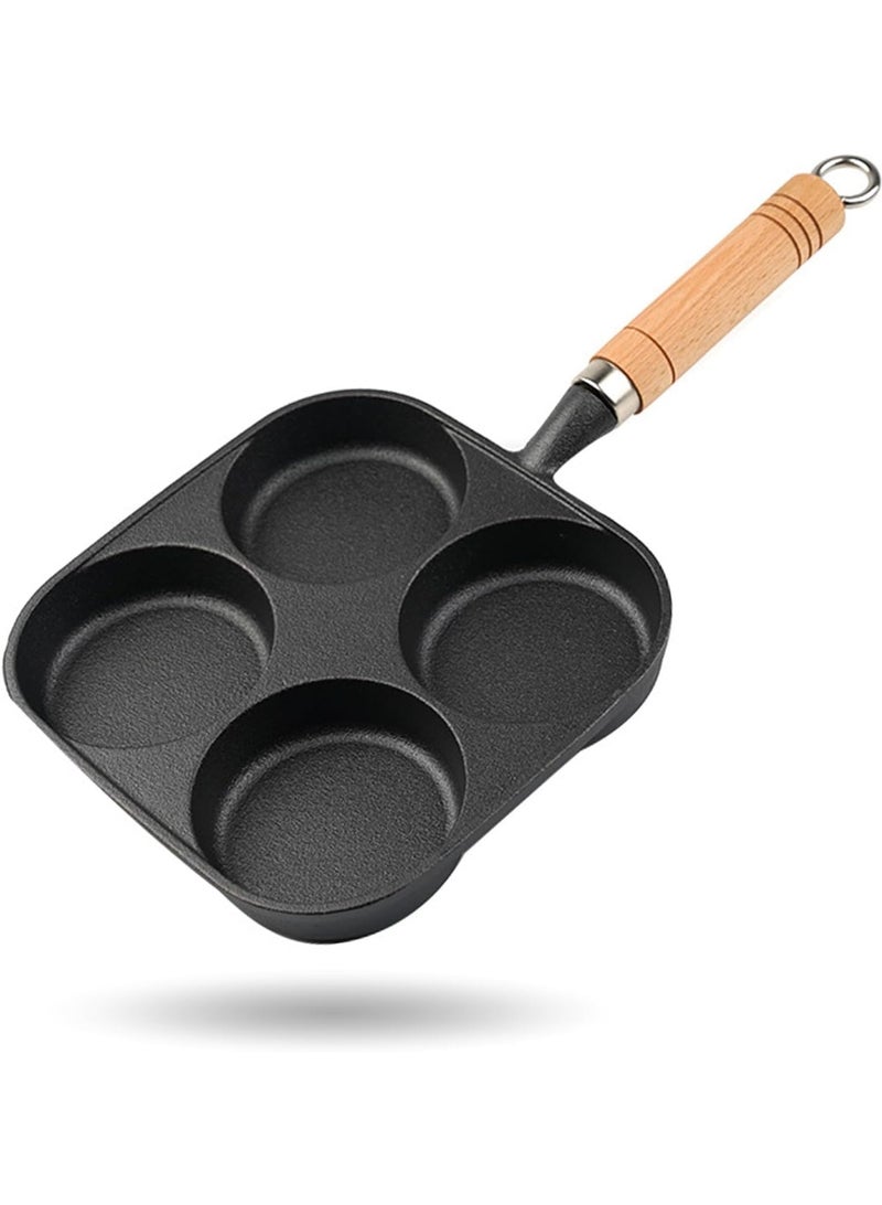 Bukela Nonstick Frying Pan, 4-Cup Cast Iron Egg Pan Divided Grill Pan with Wooden Handle, Breakfast Skillet Omelet Pan for Egg, Steak and Burgers (Black) - Image 1