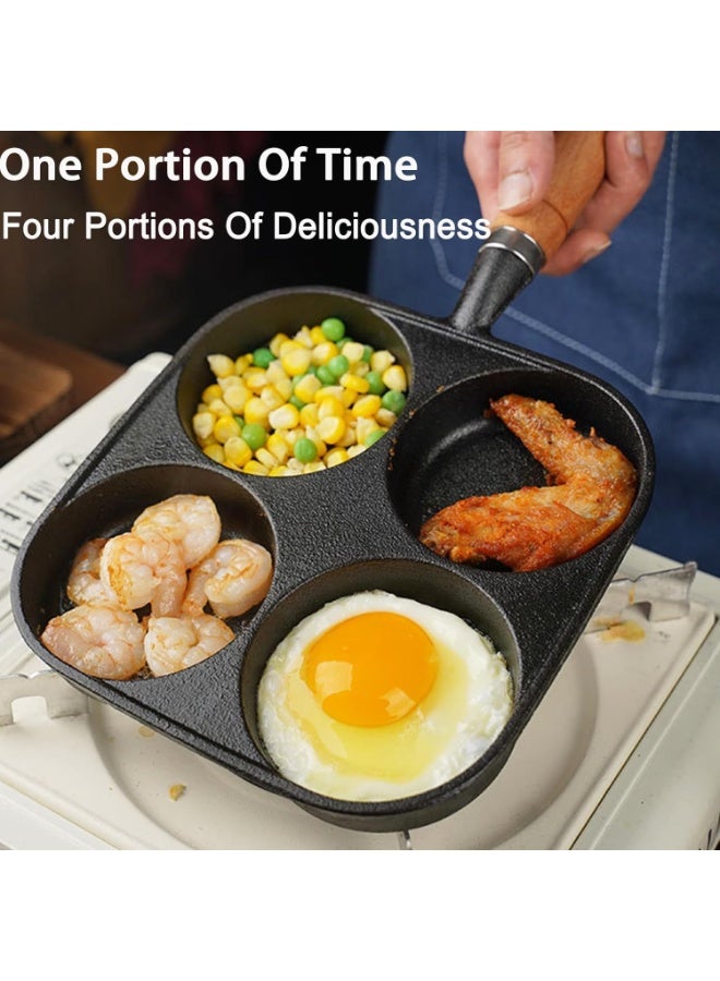 Bukela Nonstick Frying Pan, 4-Cup Cast Iron Egg Pan Divided Grill Pan with Wooden Handle, Breakfast Skillet Omelet Pan for Egg, Steak and Burgers (Black) - Image 3