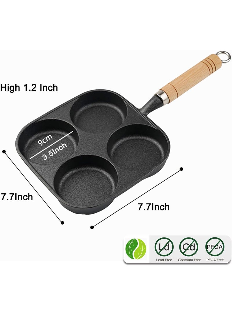 Bukela Nonstick Frying Pan, 4-Cup Cast Iron Egg Pan Divided Grill Pan with Wooden Handle, Breakfast Skillet Omelet Pan for Egg, Steak and Burgers (Black) - Image 2