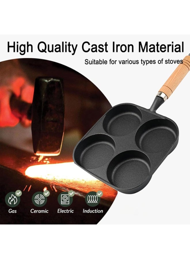 Bukela Nonstick Frying Pan, 4-Cup Cast Iron Egg Pan Divided Grill Pan with Wooden Handle, Breakfast Skillet Omelet Pan for Egg, Steak and Burgers (Black) - Image 5