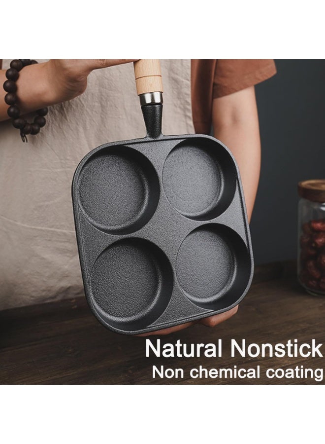 Bukela Nonstick Frying Pan, 4-Cup Cast Iron Egg Pan Divided Grill Pan with Wooden Handle, Breakfast Skillet Omelet Pan for Egg, Steak and Burgers (Black) - Image 4