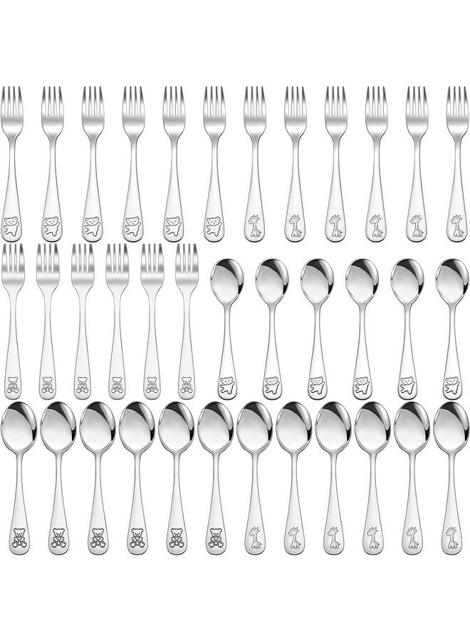 eBoot 36 Pcs Kids Silverware Set Toddler Utensils Stainless Steel Safe Forks and Spoons 16 Kids Forks 16 Kids Spoons Children Metal Cutlery Set Baby Flatware Sets (Silver) - Image 1
