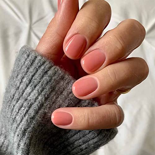RikView Short Press On Oval Fake Nails Glossy Acrylic Full Cover Nails for Women 24 PCsSet Nude - Image 2