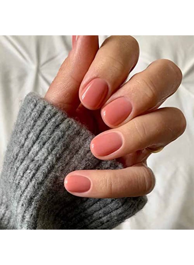 RikView Short Press On Oval Fake Nails Glossy Acrylic Full Cover Nails for Women 24 PCsSet Nude - Image 1
