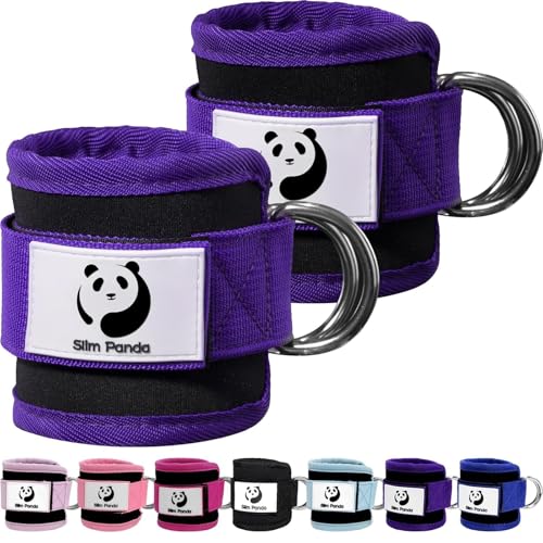 Slim Panda Ankle Strap for Cable Machine,Ankle Cuff for Kickbacks, Booty Hip Abductors,Glute Workouts, Leg Extensions, Curls for Men and Women, Adjustable with Double D-Rings (Pair, Purple) - Image 1