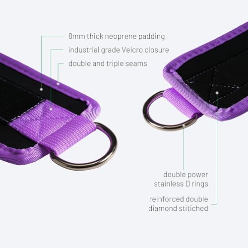 Slim Panda Ankle Strap for Cable Machine,Ankle Cuff for Kickbacks, Booty Hip Abductors,Glute Workouts, Leg Extensions, Curls for Men and Women, Adjustable with Double D-Rings (Pair, Purple) - Image 2