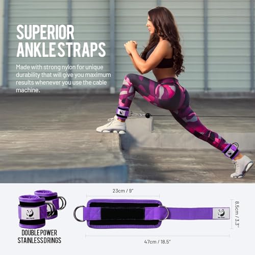 Slim Panda Ankle Strap for Cable Machine,Ankle Cuff for Kickbacks, Booty Hip Abductors,Glute Workouts, Leg Extensions, Curls for Men and Women, Adjustable with Double D-Rings (Pair, Purple) - Image 5