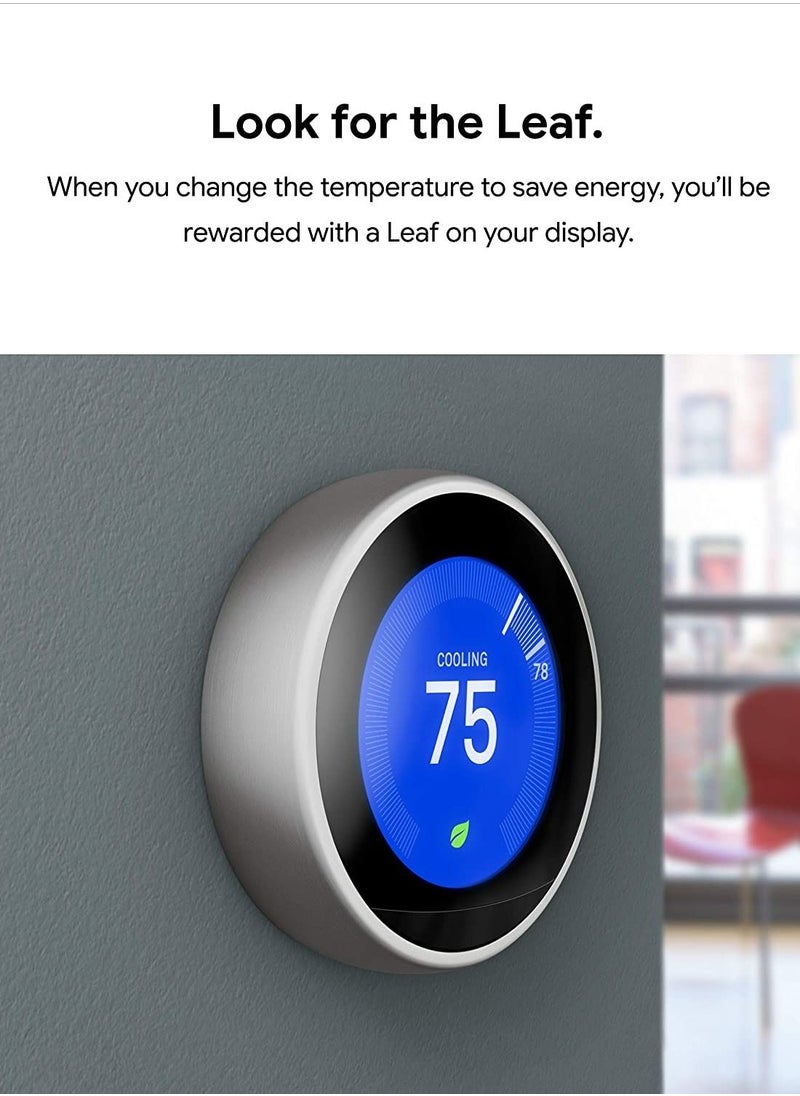 Google - Nest 3rd Generation Learning Programmable Thermostat Stainless Steel - T3007ES - Image 1