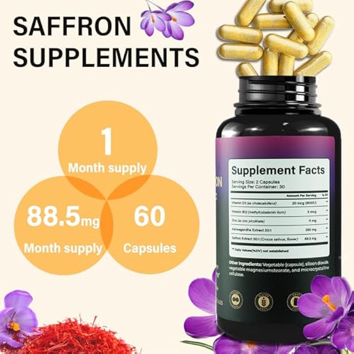 Rolphood Saffron Extract Supplements Capsules 88.5mg Natural Saffron Supplements for Mood, Energy & Vision Support-Non-GMO,Vegan,60 Capsules - Image 4