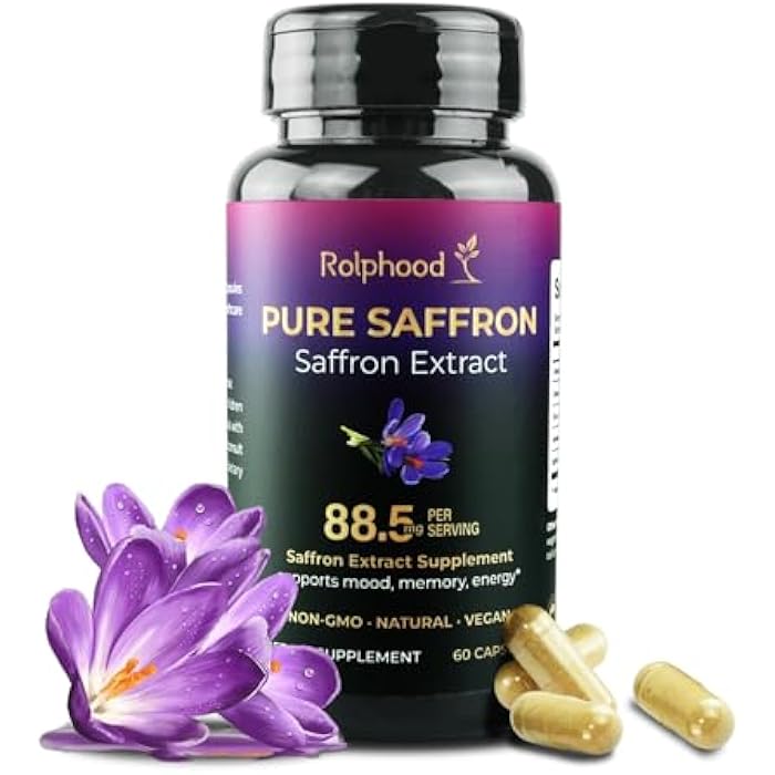 Rolphood Saffron Extract Supplements Capsules 88.5mg Natural Saffron Supplements for Mood, Energy & Vision Support-Non-GMO,Vegan,60 Capsules - Image 1