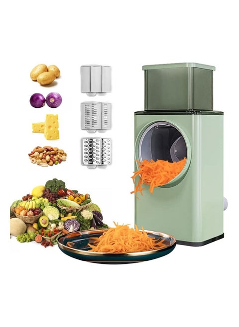 Manual Rotary Cheese Grater Shredder with Wider Hopper 3 Interchangeable Blades Round Mandolin Drum Slicer Julienne Grinder for Cheese, Vegetables, Potatoes and Nuts