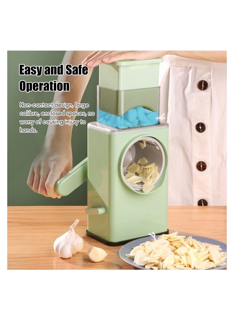 Manual Rotary Cheese Grater Shredder with Wider Hopper 3 Interchangeable Blades Round Mandolin Drum Slicer Julienne Grinder for Cheese, Vegetables, Potatoes and Nuts