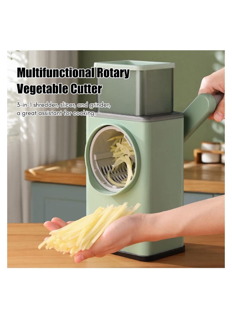 Manual Rotary Cheese Grater Shredder with Wider Hopper 3 Interchangeable Blades Round Mandolin Drum Slicer Julienne Grinder for Cheese, Vegetables, Potatoes and Nuts