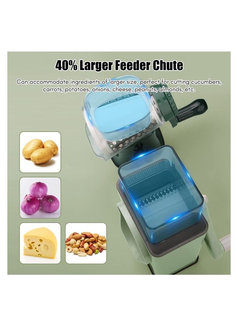 Manual Rotary Cheese Grater Shredder with Wider Hopper 3 Interchangeable Blades Round Mandolin Drum Slicer Julienne Grinder for Cheese, Vegetables, Potatoes and Nuts