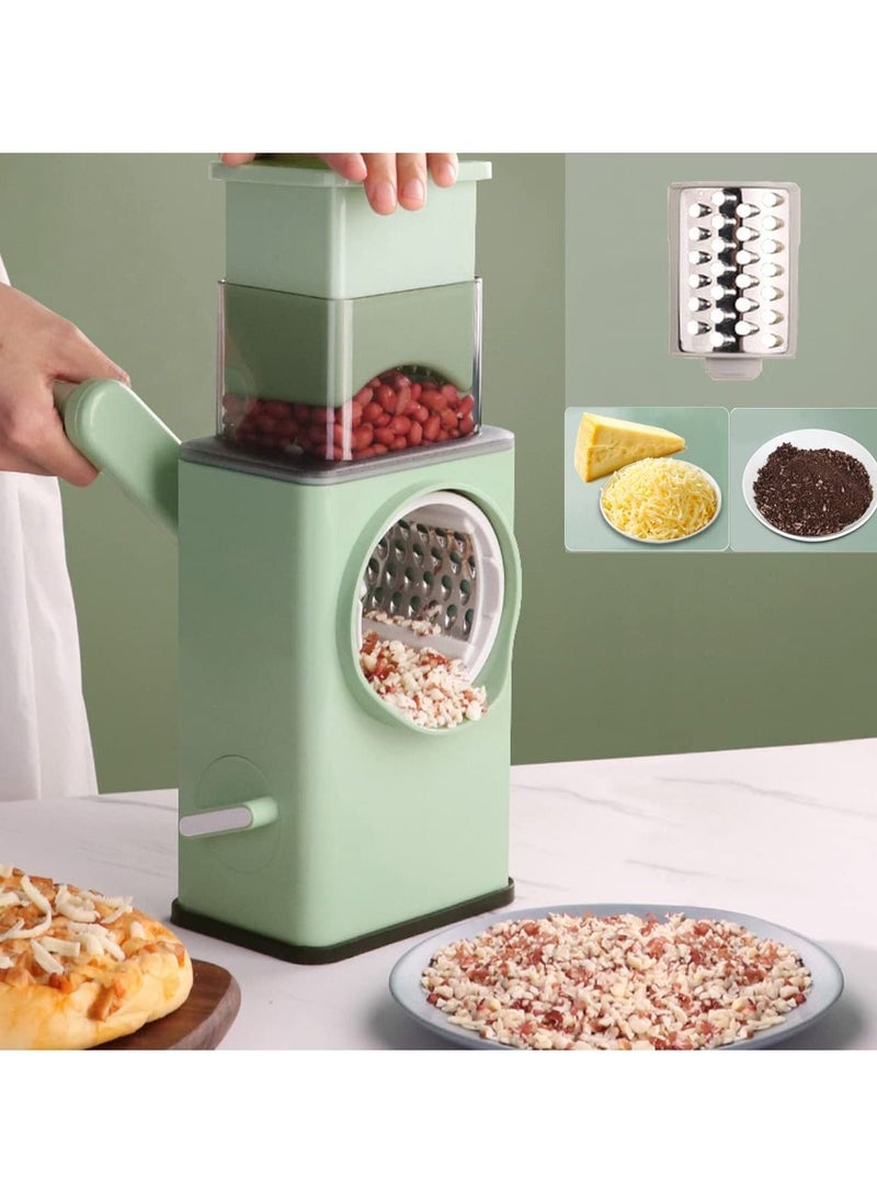 Manual Rotary Cheese Grater Shredder with Wider Hopper 3 Interchangeable Blades Round Mandolin Drum Slicer Julienne Grinder for Cheese, Vegetables, Potatoes and Nuts