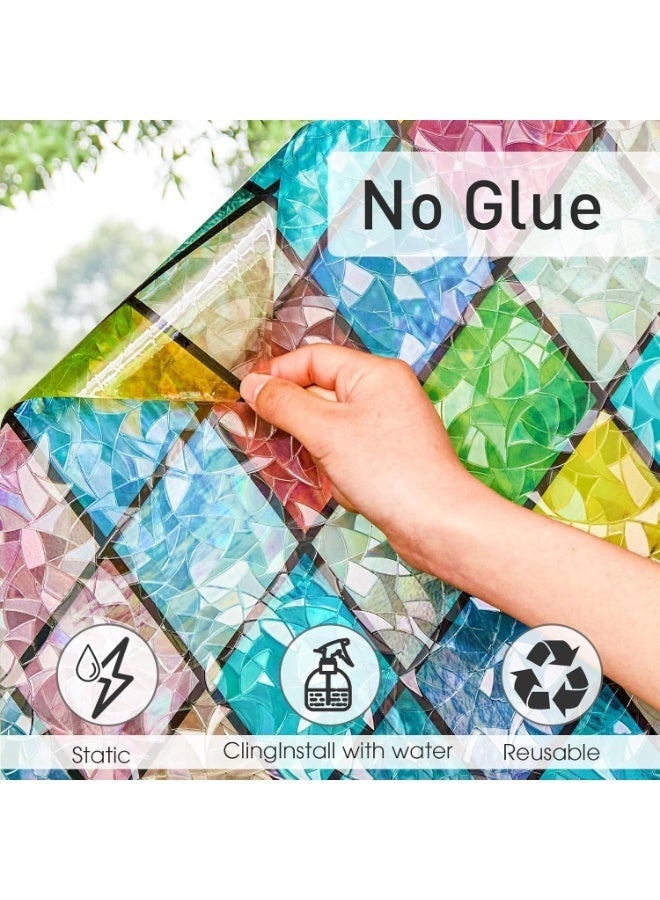 Arabest Window Privacy Film, Static Cling Stained Glass Window Film Decorative, Non-Adhesive 3D Rainbow Frosting Film Anti-UV for Bathroom Home Door 45 * 200cm - Image 3