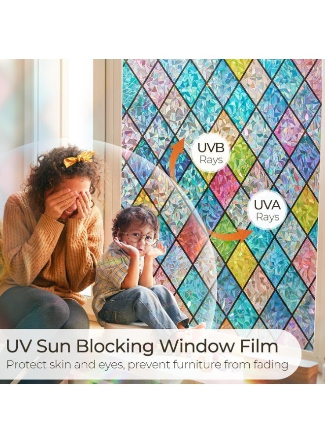 Arabest Window Privacy Film, Static Cling Stained Glass Window Film Decorative, Non-Adhesive 3D Rainbow Frosting Film Anti-UV for Bathroom Home Door 45 * 200cm - Image 2