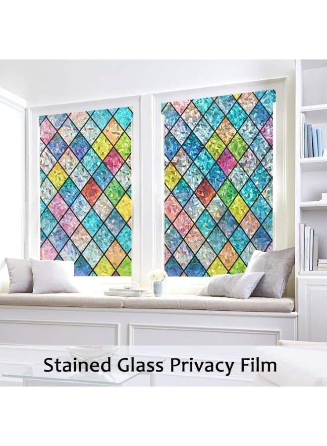 Arabest Window Privacy Film, Static Cling Stained Glass Window Film Decorative, Non-Adhesive 3D Rainbow Frosting Film Anti-UV for Bathroom Home Door 45 * 200cm - Image 1