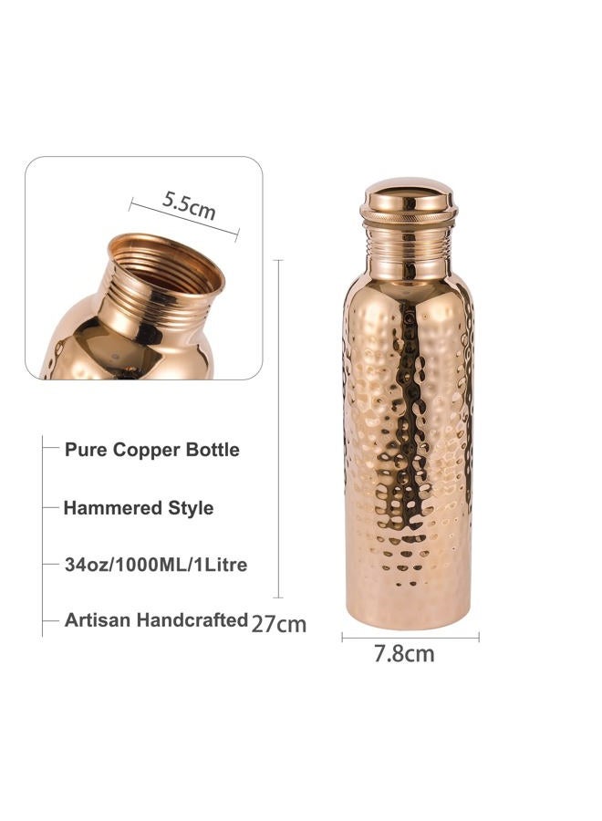 Copper Cure Pure Copper Water Bottle with an Exclusive Copper Cure Bottle Jute Bag- Solid Copper Handcrafted Hammered Bottle, Capacity 34 Oz/1000 ml Copper Bottle for Home, Office, Hotel and Gifting - Image 4