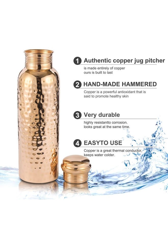 Copper Cure Pure Copper Water Bottle with an Exclusive Copper Cure Bottle Jute Bag- Solid Copper Handcrafted Hammered Bottle, Capacity 34 Oz/1000 ml Copper Bottle for Home, Office, Hotel and Gifting - Image 3