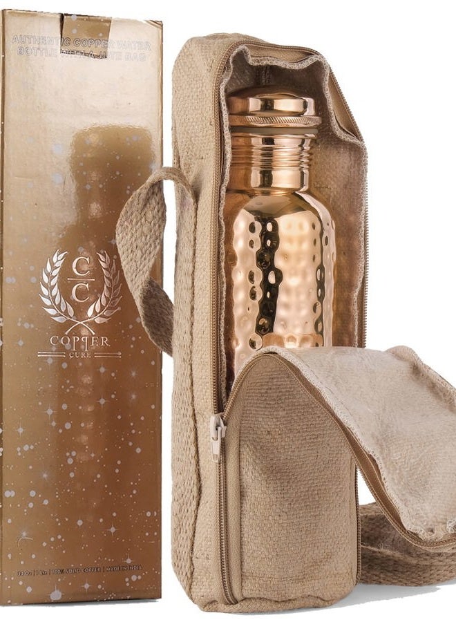 Copper Cure Pure Copper Water Bottle with an Exclusive Copper Cure Bottle Jute Bag- Solid Copper Handcrafted Hammered Bottle, Capacity 34 Oz/1000 ml Copper Bottle for Home, Office, Hotel and Gifting - Image 2