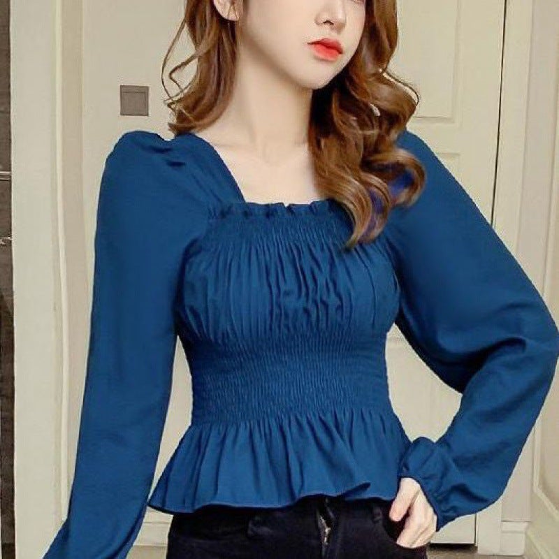 2024 French Design Puff Sleeve Crop Shirt for Women Purple - Image 2