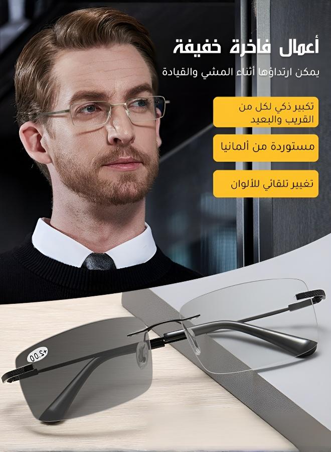 نظارات قراءة خفيفة بدون إطار فوتوكرومية، عدسات ذاتية التلوين لحجب الضوء الأزرق وتنقية الرؤية للاستخدام اليومي داخل وخارج المنزل - Image 2