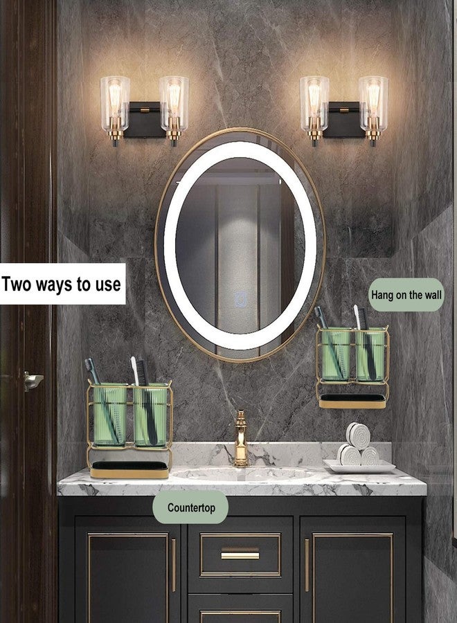 HDFCLUP Green Toothbrush Holders for Bathrooms, Toothbrush Holders with Drain Tray, 2 Cups Tooth Brushing Holder, Bathroom Organizers and Storage Caddy Countertop for Toothpaste, Razors, Toothbrush - Image 4
