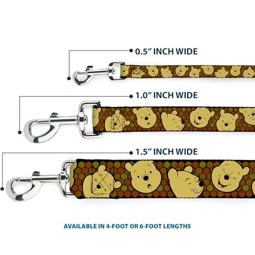 Buckle Down Buckle-Down Dog Leash Winnie The Pooh Expressions Honeycomb Black Browns 6 Feet Long 1.0 Inch Wide, Multicolor (DL-6FT-WDY273) - Image 3