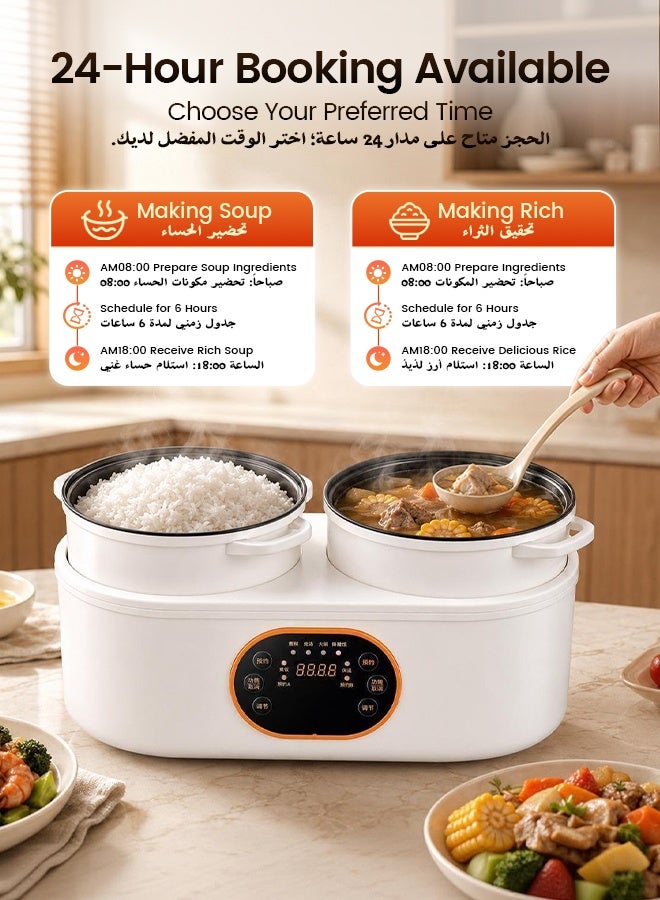 NAFAS Dual Pot Electric Cooker, Total 3.6L (1.8L+1.8L), 1000W Multi‑Function Independent Double Non‑Stick Pots with 24H Delay Timer & 8H Keep Warm, for Rice, Lentil Soup, Stew, Steam & Family Iftar Meals - Image 4