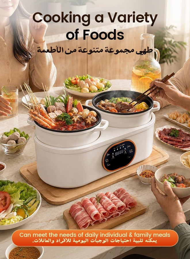 NAFAS Dual Pot Electric Cooker, Total 3.6L (1.8L+1.8L), 1000W Multi‑Function Independent Double Non‑Stick Pots with 24H Delay Timer & 8H Keep Warm, for Rice, Lentil Soup, Stew, Steam & Family Iftar Meals - Image 5