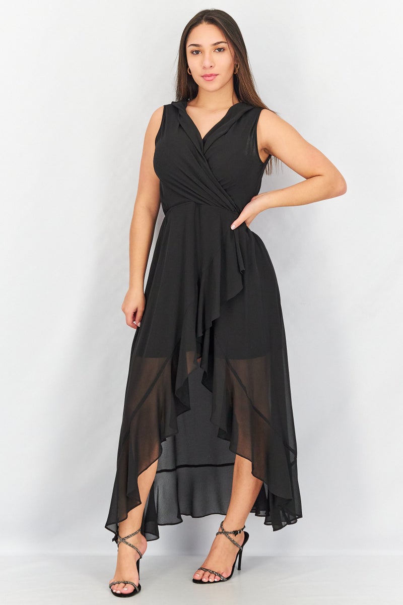 TWINSET Women Textured Sleeveless Maxi Dress, Black  - Image 1