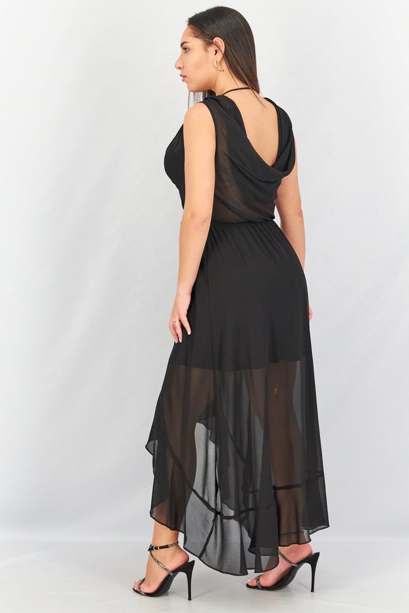 TWINSET Women Textured Sleeveless Maxi Dress, Black  - Image 2