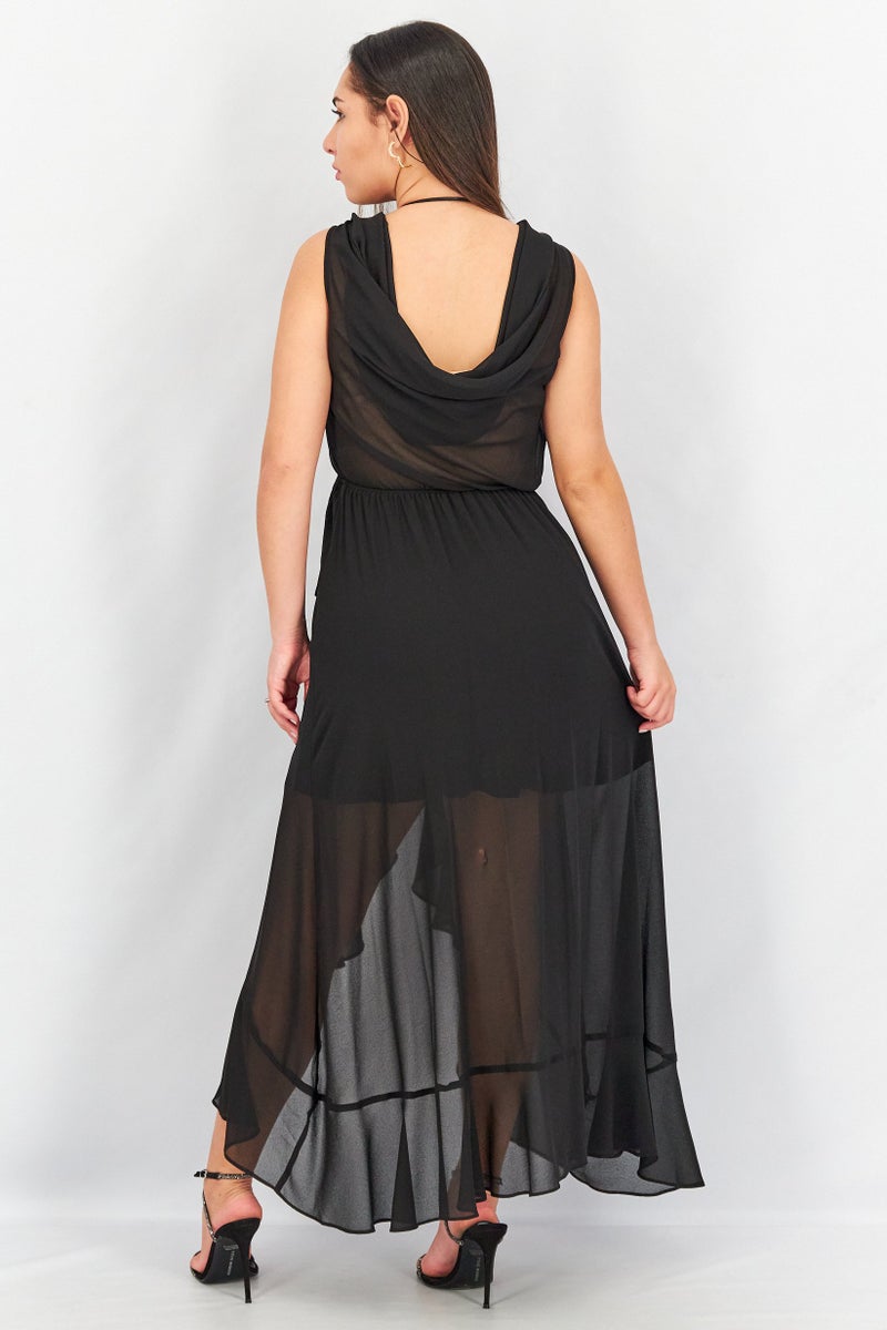 TWINSET Women Textured Sleeveless Maxi Dress, Black  - Image 3