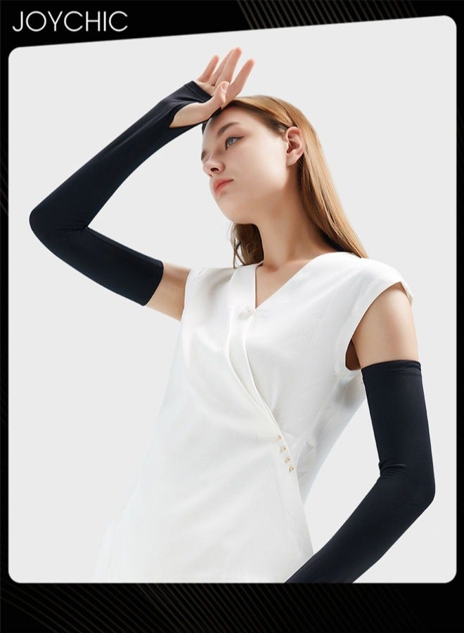 Joychic Summer Sunscreen Arm Sleeves for Women Outdoor Driving and Cycling Anti-ultraviolet Long Sunshade Ice Silk Breathable Arm Cover Black  - Image 1
