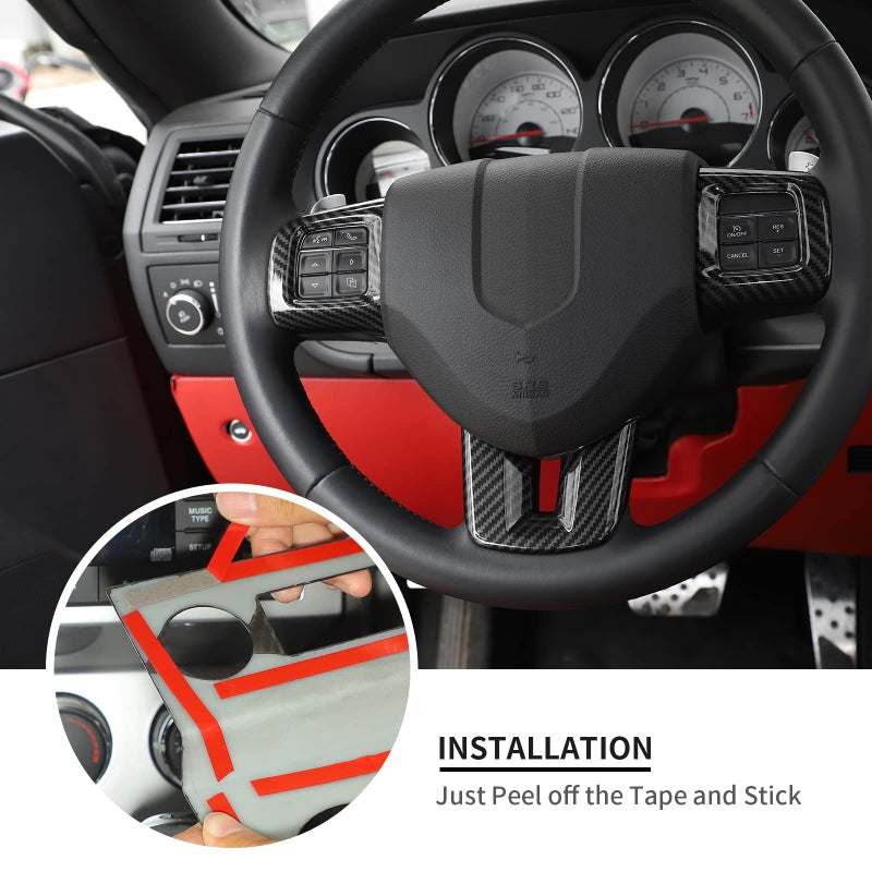 Linskip Steering Wheel Trim Compatible with Dodge Charger/Challenger/Durango/Dart 2009-2014 & Journey 2013-2022, Steering Wheel Cover for Charger Interior Accessories 3Pcs(Carbon Fiber) - Image 5