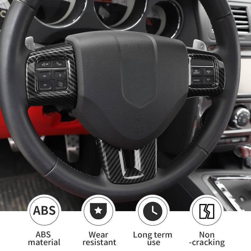 Linskip Steering Wheel Trim Compatible with Dodge Charger/Challenger/Durango/Dart 2009-2014 & Journey 2013-2022, Steering Wheel Cover for Charger Interior Accessories 3Pcs(Carbon Fiber) - Image 2