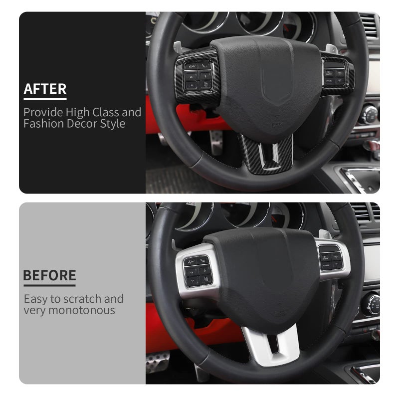 Linskip Steering Wheel Trim Compatible with Dodge Charger/Challenger/Durango/Dart 2009-2014 & Journey 2013-2022, Steering Wheel Cover for Charger Interior Accessories 3Pcs(Carbon Fiber) - Image 4