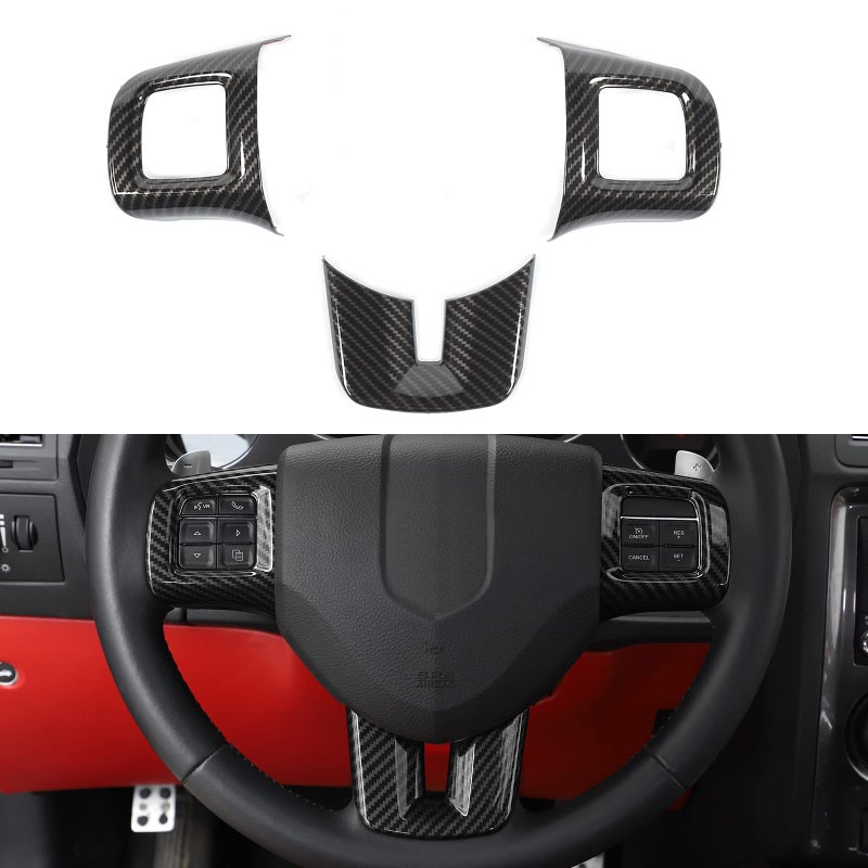 Linskip Steering Wheel Trim Compatible with Dodge Charger/Challenger/Durango/Dart 2009-2014 & Journey 2013-2022, Steering Wheel Cover for Charger Interior Accessories 3Pcs(Carbon Fiber) - Image 1