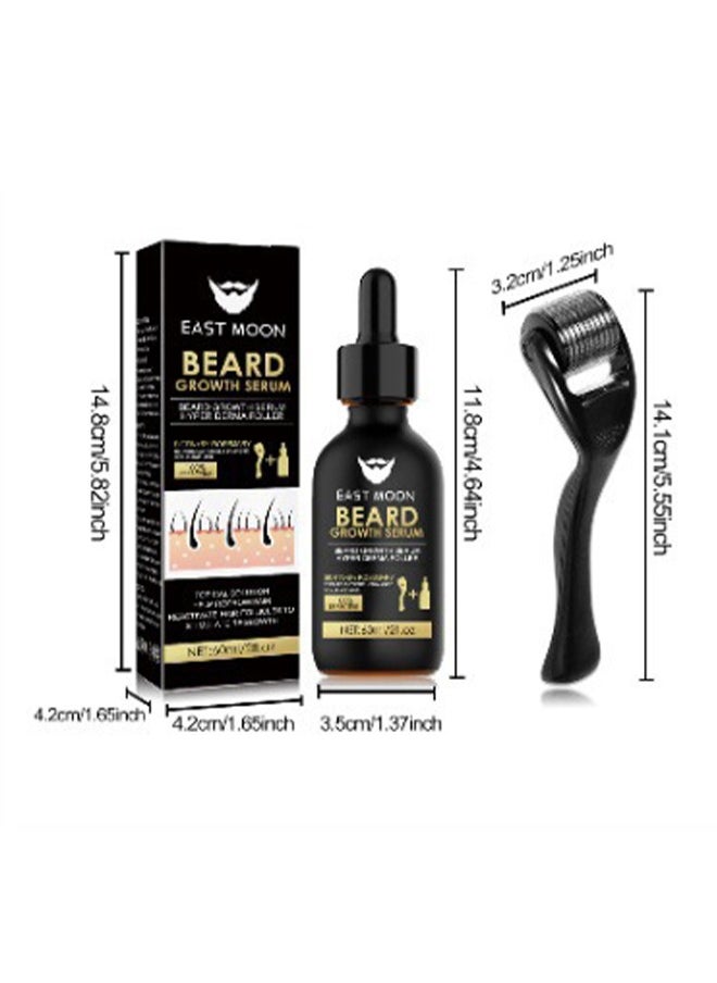 East Moon - Beard Growth Serum Hyper Derma Roller- Men Rosemary oil Moustache  Growth Enhancer ​Anti Hair Loss Care Serum with Beard Rolle 60ml - Image 1